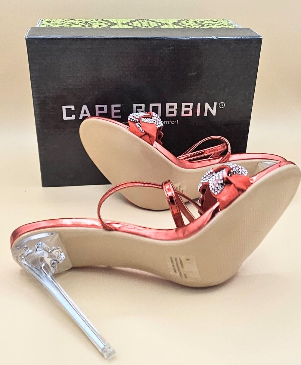 Cape Robbin Evans Red Rhinestone Lucite Heels Ankle Strap Womens 8 - Picture 5 of 10